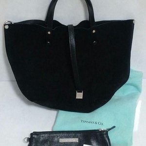 Tiffany & Co Reversible Black Small Leather/Suede Shoulder Tote Bag W/Pouch